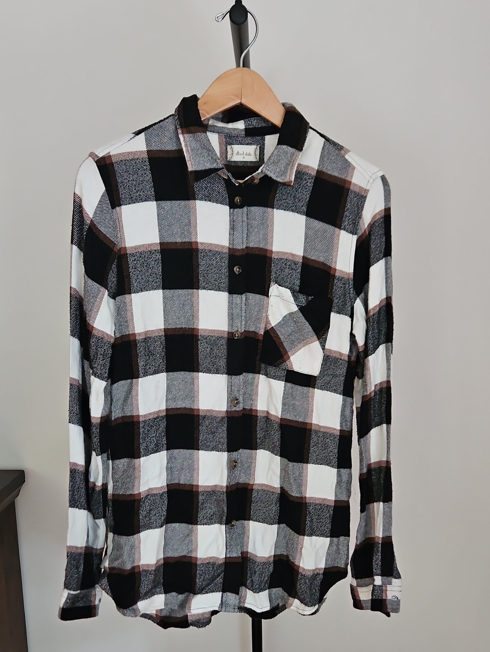 Altar'd State Black, White & Brown Plaid Button-Down Shirt